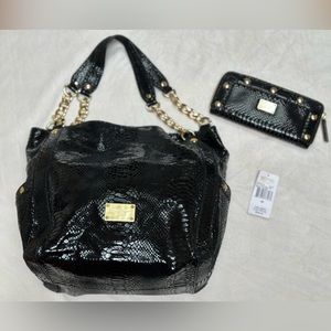 **SOLD**Michael Kors Black Snake Print Handbag & Wallet